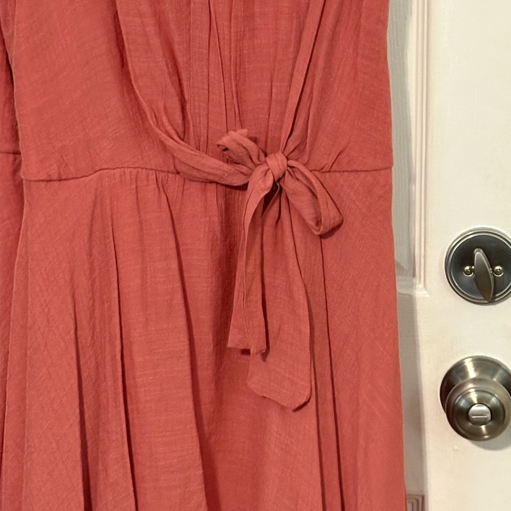 Women’s AUW Rust Midi Dress with Tie Waist - Picture 3 of 5